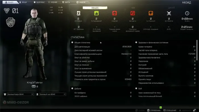 Вкладка меню